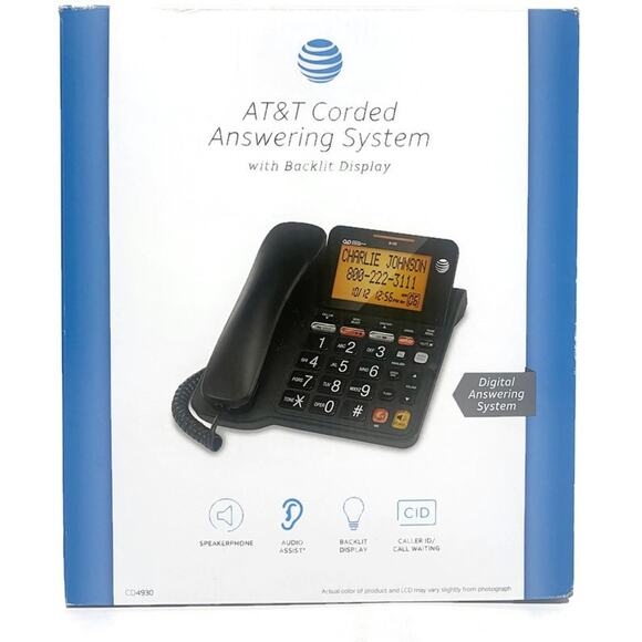 AT&T CD4930 Corded Desk Phone w Digital Answering System & Caller ID Landline - Picture 8 of 9